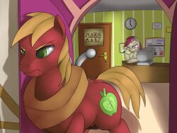 <3_eyes balls clock computer door duo earth_pony equid equine female feral friendship_is_magic frustrated genitals hasbro heart horse male male/female mammal mayor_mare_(mlp) my_little_pony office pony rose_(mlp) shdingo