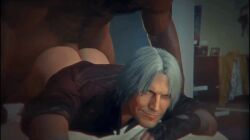 2boys 3d abs action_hero anal anal_penetration anal_sex animated animated_gif big_pecs capcom chest_hair clapping_cheeks dante dante_(devil_may_cry) dark-skinned_male devil_may_cry devil_may_cry_5 faceless_male gay gaymer93 gif hairy hairy_male interracial male/male male_only muscles muscular muscular_male partially_clothed pecs penetration pounding smug smug_face veiny_muscles white_hair