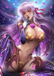 1girls big_breasts fate/grand_order fate_(series) kama_(fate) kama_(fate/grand_order) nipples nipples_visible_through_clothing purple_eyes solo windwalker