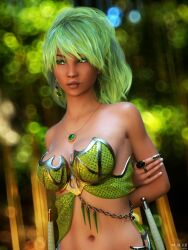 1girls clothing female female_only green_eyes green_hair jewelry mbirdcz necklace ring solo