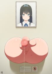 1futa 2022 absurd_res anus ass balls big_ass big_penis black_hair blue_eyes bottomless bow censored censored_penis flaccid_penis full-package_futanari futa_only futanari hi_res highres kanjukutomato11 leaking leaking_precum light-skinned_futanari light_skin long_hair mosaic_censoring nude nude_futanari original original_character penis photo picture picture_frame precum precum_string public public_display public_nudity public_use pussy pussy_juice school_uniform schoolgirl solo solo_futa stuck stuck_in_wall sukima_nozoku through_wall wall