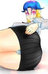 artist_request badgirl334 big_ass big_breasts blonde_hair blue_hair dobutsu_no_kurasu dragon_ball dragon_ball_heroes exibitionism fusion heroine ibispaintx lying_down manga original_character panties pink_eyes pink_hair school_uniform showing_ass skirt smile strong