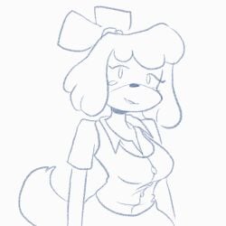 2d 2d_animation accidental_exposure alternate_breast_size animal_crossing animated anthro bbravaa big_areola big_nipples breast_slip breasts breasts_out cute inverted_nipples isabelle_(animal_crossing) nintendo nipple_slip nipples no_bra office_lady wardrobe_malfunction