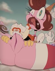 anoningen baroness_von_bon_bon biting crazy_eyes cuphead cuphead_(game) female male ouch the_cuphead_show