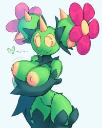 1girls anthrofied cactus cragscleft flora_fauna heart maractus nipples partially_clothed plant_girl pokémon_(species) pokemon smile solo standing white_background yellow_eyes