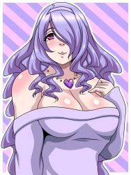 1girls alternate_costume bare_shoulders breasts camilla_(fire_emblem) cleavage dress female female_only fire_emblem fire_emblem_fates hair_over_one_eye inabakun00 large_breasts long_hair necklace nintendo pink_eyes purple_hair shoulders smile solo upper_body very_long_hair