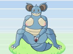 generation_1_pokemon genitals hi_res looking_at_viewer nidoqueen nintendo pixiecatsupreme pokémon_(species) pokemon pokemon_(species) pussy sitting smile smiling_at_viewer smug spread_legs spread_pussy spreading video_games