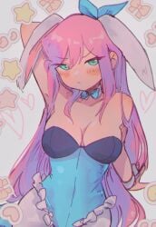 1girls aubrey_(omori) bunnysuit female female_only k0k0midess kokomi omori pink_hair solo sticker