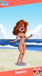 barefoot beach breasts casual_nudity chesty_larue completely_nude disney goof_troop medium_breasts mole mole_under_eye nipples nude orange_hair outdoor_nudity outdoors pussy roxanne_(goof_troop) small_feet smile standing water