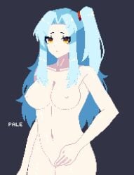 angela_(lobotomy_corporation) big_breasts blue_hair breasts expressionless female hair_ornament lobotomy_corporation nude nude_female pixel_art project_moon tagme yellow_eyes