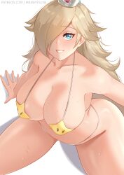 1girls bikini blonde_hair blue_eyes breasts female gold_bikini hair_over_one_eye hips huge_breasts light-skinned_female light_skin long_hair looking_at_viewer luma_bikini mandytsune mario_(series) nintendo princess_rosalina super_mario_galaxy thick_thighs thighs voluptuous wide_hips