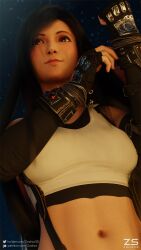 1girls 3d 3d_(artwork) 3dx black_eyes black_gloves black_hair blender clothed female final_fantasy final_fantasy_vii final_fantasy_vii_remake gloves long_hair red_eyes seductive seductive_smile smile solo solo_female solo_focus square_enix suspender_skirt suspenders tagme tank_top tifa_lockhart white_shirt zodros