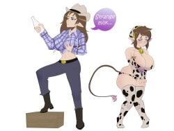 brain_drain brainwashing cow_girl cowgirl female huge_ass huge_breasts navel personality_change species_transformation thedamneded thick_thighs transformation wide_hips