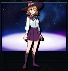 brown_hair con-quest!_poke-con faye female magical_girl purple_robe purple_shoes wizard_hat