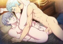 2boys abs anal anal_sex anal_sex ashe_ubert ass ass blue_eyes blue_hair caspar_von_bergliez censored cum cum_in_ass duo erect_nipples erection fire_emblem fire_emblem:_three_houses gay green_eyes grey_hair hand_above_head hand_on_ass imminent_anal imminent_penetration legs_on_shoulders male male_only masturbating_while_penetrated masturbation mosaic_censoring multiple_boys muscles naked nude penis precum precum_in_ass suiton yaoi