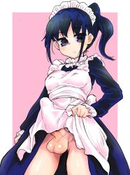 1futa apron balls big_penis blue_hair bottomless breasts clothed clothing erect_penis erection erection_under_apron futa_only futanari human light-skinned_futanari light_skin looking_at_viewer magifuro maid maid_apron maid_headdress maid_uniform mostly_clothed penis penis_under_apron penis_under_clothes solo standing tenting