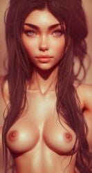 ai_generated breasts depth_of_field lareln looking_at_viewer madison_beer photorealism solid_color_background stable_diffusion sunlight