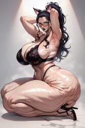 ai_generated armpits arms_up big_ass big_breasts big_butt bikini black_lipstick bra cellulite female female_only goth goth_girl high_heels love nico_robin one_piece panties ponytail solo sweat sweaty_butt themix182 woman_only