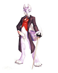 1boy anthro bottomless canine classy claws coat fur furry male male_only sneakerfox solo