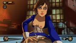 1boy 2014 after_sex after_vaginal areola areolae bioshock bioshock_infinite blue_eyes breasts breasts_out brown_hair choker clothing corset cowgirl_position cum_on_body cum_on_corset cum_on_dress cum_on_navel dark_nipples elizabeth_comstock erection female gameplay_mechanics hands_on_pecs health_bar high_resolution imminent_sex legwear lifted_skirt lips lipstick makeup male medium_breasts nipples no_bra on_top open_clothes penis pov pussy short_hair skirt_lift small_breasts solo_focus spread_legs stitched stockings straddling straight straight_sex thighhighs thighs uncensored vagina zone