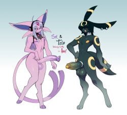 accessory anthro balls beady_eyes black_body black_fur black_hair blue_hair cock_ring collar collar_only digitigrade duo ear_piercing ear_ring eeveelution electronics english_text erection espeon femboy forked_tail fur generation_2_pokemon genital_piercing genitals hair hair_over_eyes half-closed_eyes headphones hi_res humanoid_genitalia humanoid_penis jewelry male markings multicolored_body multicolored_fur narrowed_eyes nedoiko nintendo nude penis penis_accessory penis_jewelry penis_piercing piercing pokemon pokemon_(species) prince_albert_piercing purple_body purple_fur ring_piercing simple_background tail text two_tone_body two_tone_fur umbreon unusual_anatomy unusual_tail white_background yellow_markings