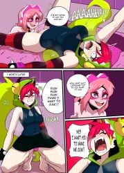 cartoon_network comic demencia_(villainous) green_eyes loquillo miss_heed_(villainous) pink_body pink_hair villainous yuri