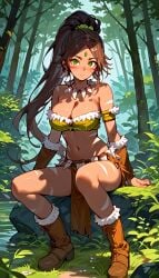 1girls ai_generated big_breasts black_hair black_hair_female ear_piercing ear_piercings ear_ring ear_rings earring earrings female female_focus forehead_gem forehead_jewel forest forest_background gem_on_forehead green_eyes green_eyes_female jewel_on_forehead jungle jungle_background large_breasts league_of_legends long_hair long_hair_female nidalee ponytail ponytail_female rank19 riot_games shiny shiny_breasts shiny_skin skimpy skimpy_clothes skimpy_costume skimpy_outfit skimpy_underwear solo solo_female solo_focus tooth_necklace tribal_markings tribal_tattoo tribal_tattoos