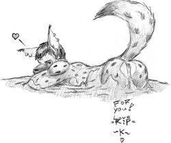 ear_piercing earring female from_behind furry heart hyena looking_at_viewer mammal piercing presenting pussy raised_tail rip_kackel sketch solo tail water