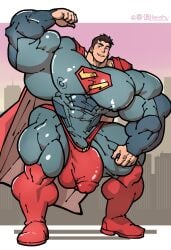 1boy bara blue_eyes bodybuilder bulge clark_kent cock flexing harshy hyper hyper_balls hyper_bulge hyper_cock hyper_genitalia hyper_penis hyper_testicles male male_only muscles muscular muscular_arms muscular_male muscular_thighs my_adventures_with_superman penis superman_(series) testicles