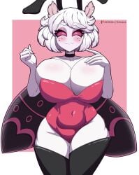 alakyrra big_breasts bunny_ears bunnysuit huge_breasts moth moth_girl tehhank thick_thighs white_hair