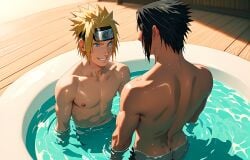 absurd_res ai_generated gay pool poolside sasuke_uchiha sfw uzumaki_naruto yaoi zaboo777