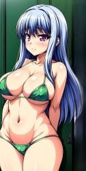 ai_generated bikini blush breasts campbell_mira hentai huge_breasts looking_at_viewer medium_breasts oide_yo!_shiritsu_yarima_x_rigakuen shiny_skin