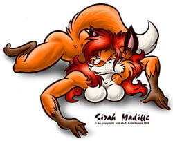 1990s 1999 20th_century anthro antti_remes black_eyes breasts canine female fox fur furry on_front orange_body orange_fur sirah solo tail toony year