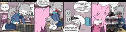 aeris_(vg_cats) bell comic dialogue doing_it_wrong electrocution english_text feline female grey humor leo_(vg_cats) male orangebox peeing penis pink tail text vg_cats vgbutts