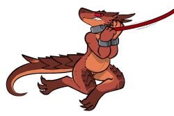 alpha_channel angry anthro bondage bondage bound collar cuff_(restraint) cuffed_wrists female genitals kobold leash leash_pull pregnant pregnant_anthro pregnant_female pussy red_sclera restraints sitting slave solo tail trout_(artist) veks