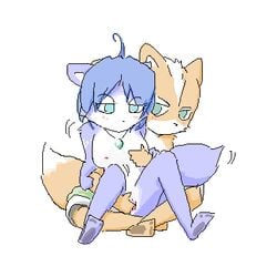 anthro blue blue_eyes blue_hair breast_fondling breasts canine couple female fingering fondling fox fox_mccloud from_behind fur furry furry_(artist) green_eyes hair krystal male markings masturbation mutual_masturbation necklace orange pussy short_hair sitting star_fox straight tail video_games