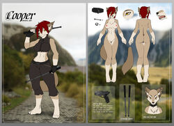 anthro armed big_breasts breasts canine collar cooper cooper_(artist) extendable_baton female fur furry gun model_sheet nude piercing red_hair solo weapon wide_hips