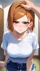 1boy1girl ai_generated annoyed_expression big_breasts big_eyes blush blushing childish_panties cute cute_expression cute_face cute_girl eyelashes fit_female full_lips furrowed_brow furrowed_eyebrows ginger_hair girlfriend gym_shorts headpat jujutsu_kaisen kugisaki_nobara lipgloss orange_eyes petting_head plump_lips pout pouting pouting_lips pouty pouty_lips pov pov_eye_contact room slim_waist tantrum tsundere v-shaped_eyebrows whining wide_hips