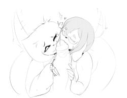 2girls anthro big_ass big_penis character_request el_bigotez glasses hands_on_penis kissing_penis milf mochi_(jxzuke) penis_grab