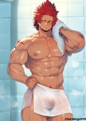 1boy abs ai_generated bara baraboys eijirou_kirishima kirishima_eijirou muscular_male my_hero_academia pectorals solo