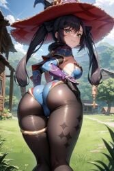 ai_generated ass ass_focus big_breasts breasts genshin_impact mona_(genshin_impact) mona_ass sexy_pose ugkalex