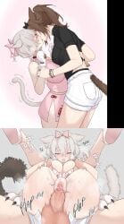 1girls deathalice female final_fantasy_xiv full_nelson futanari kissing miqo'te size_difference tail