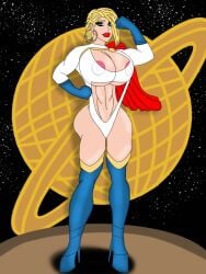 1girls 2024 2d areola_slip areolae areolae_slip big_breasts bimbo_body bimbo_lips bimbofied blonde_hair blue_eyes cleavage daily_planet dc dc_comics ear_piercing earring earth_2 female female_only flexing_bicep high_heel_boots high_heels hoop_earrings kara_zor-l karen_starr kryptonian lipstick mastzer21 medium_hair nipple_slip power_girl red_lipstick solo solo_female superheroine superman_(series) thick_ass thick_thighs