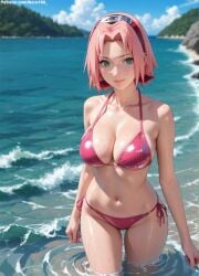 1girls 2d ai_generated akura_haruno areolae armpit bare_arms big_breasts bikini bikini_top boruto:_naruto_next_generations breasts chest curvy curvy_figure cute cute_face detailed eyelashes eyeshadow female female_only fit fit_female focus hair high_quality large_breasts legs light-skinned_female light_skin lips lipstick looking_at_viewer makeup mascara naruto naruto_(series) naruto_shippuden nero100 ocean outdoors outside pale-skinned_female pale_skin pink_hair posing sakura_haruno sea seaside seductive seductive_look short_hair stable_diffusion tagme thighs thin_waist