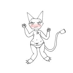 blush blush blushcrunch_studio cat_ears colorless cub dandy's_world dandys_world female female_anthro female_cub guronyan laying_down laying_on_back panties scraps_(dandy's_world) slit_pupils young_female