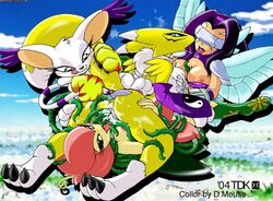 2004 4_wings anthro breasts canine digimon eric_schwartz fairimon fairy fairy_wings fairymon female fox fur furry gatomon kazemon leaf leaf_wings leaves lillymon plant plant_girl pussy renamon tdk tentacle vine_hair vines wings yuri