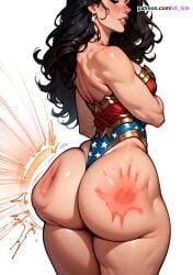 ai-created american_flag_print artist_name ass ass_focus back bare_shoulders black_hair blush breasts clothing curvaceous dc dc_comics diana_prince earrings female female female_only flag_print from_behind highleg highleg_leotard huge_ass huge_breasts jewelry justice_league large_ass large_breasts leotard light-skinned_female lips lipstick long_hair looking_at_viewer looking_back makeup muscular_female parted_lips red_lips red_lipstick s8link shiny shiny_skin simple_background slap_mark solo spanking thick_thighs thighs voluptuous white_background wide_hips wonder_woman wonder_woman_(series)