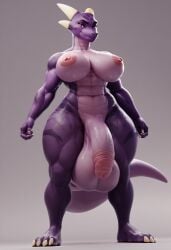 ai_generated code_licious dragon fit_female furry futanari huge_balls huge_breasts huge_cock looking_at_viewer purple_skin selena_(connivingrat) selena_(omniman107) spread_legs wide_thighs