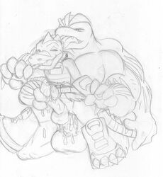 anal anal_sex balls big_balls cum cum_inside danandnite fangs gay licking lizard machamp male masturbation messy multi_arm multi_limb muscles penetration penis pokemon pokemon_(species) reptile scalie sex sketch skycroc_(character) tongue