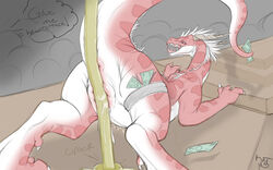 anus ass audience back big_ass color crotch_rub dancing dragon female feral horns knee_pit long_neck narse open_mouth pink pole_dancing pussy pussy_juice raised_tail scalie solo spread_legs spreading tail